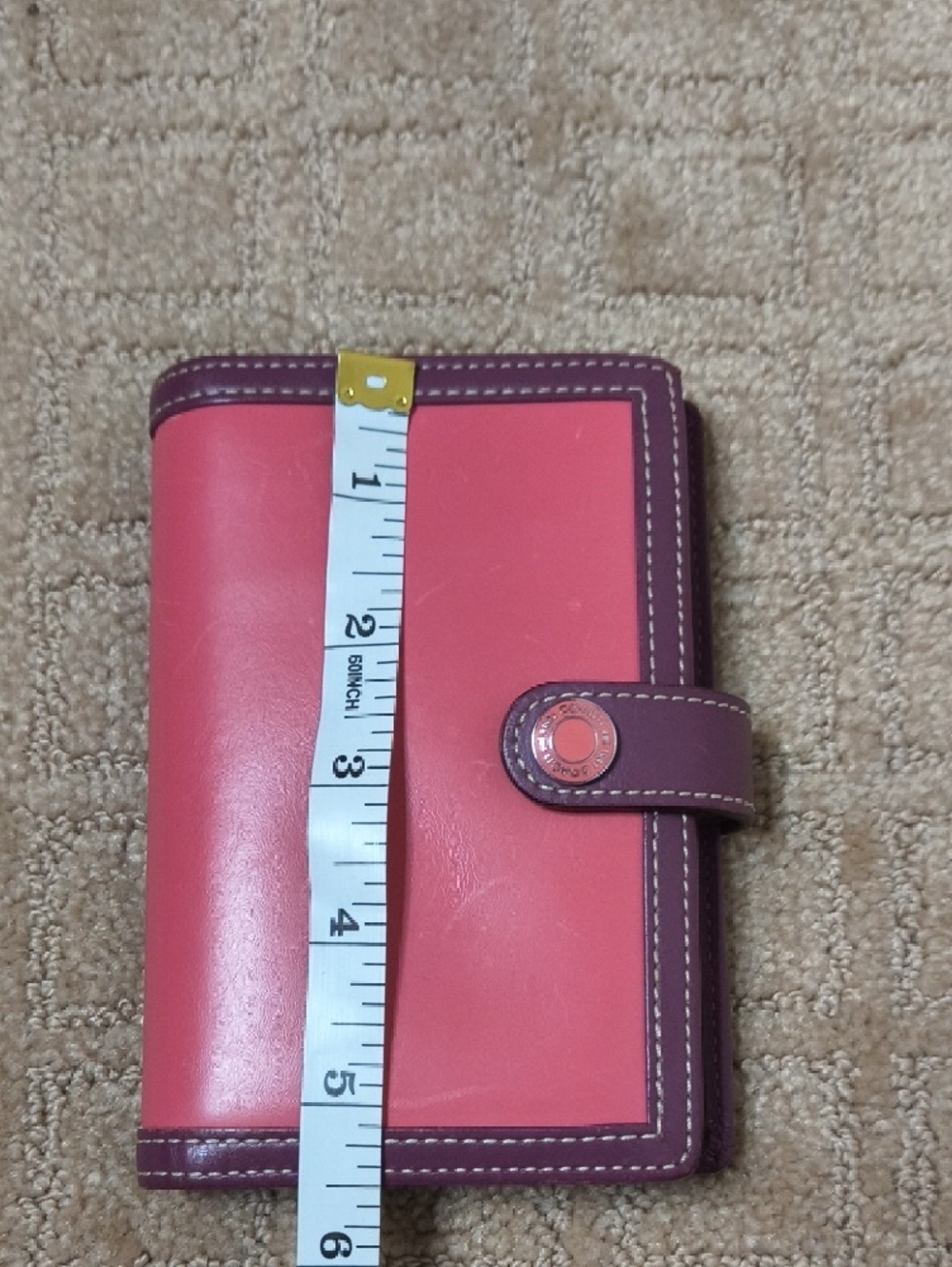 Coach small Planner. Pink Leather Snap Wallet With Dark Purple Trim. - Picture 14 of 16